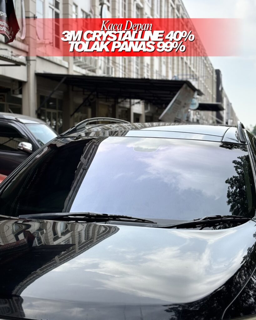 Penggunaan kaca film 3M Crystalline 40% (VLT 60%) di kaca depan Nissan Murano Kalatin Jakarta Selatan